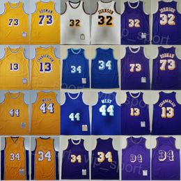 Retro basketbal Jerry West Jerseys 44 man Vintage Dennis Rodman 73 Wilt Chamberlain 13 LeBron James 23 Johnson 32 Doe