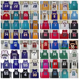 Retro basketbal jersey 15 Vince Carter Tracy McGrady Pippen 33 Larry Dennis Bird Allen Iverson Rice Hill Bibby Vintage Mens Stitched Jerseys Mesh Throwback