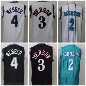 Retro Baloncesto Jersey 2 Larry Johnson Vintage Negro Blanco IVERSON Rojo Hombres Jerseys cosidos Malla