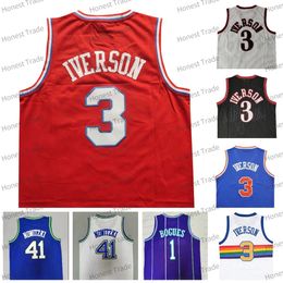 Retro Basketball Jersey 3 Allen Iverson 1 Bogues 33 Alonzo Mourning Mesh Stitched Mens Vintage Jerseys