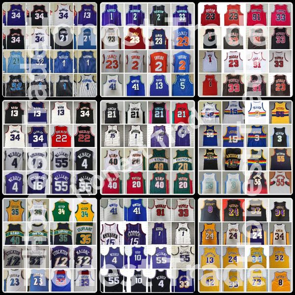 Jersey de basket-ball rétro Irving 1 Bogues Johnson McGrady 32 Shaq Kemp Abdul Jabbar Gary Payton Vince Carter Mutombo Bibby Rodman Vintage Mens Cousted Jerseys Mesh