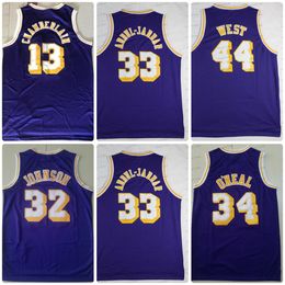 Maillot de basket rétro Johnson 32 Vintage 13 Wilt 33 Chamberlain Dennis 73 Rodma Abdul-Jabbar Jerry 42 Artest West Worthy 34 Shaq Purple Mens Stitched Jerseys Mesh