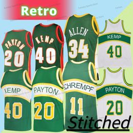 Retro Basketball Jersey Payton 20 Gary Durant 35 Kevin Kemp 40 Shawn Quality Jerseys Verde Blanco Amarillo Retroceso