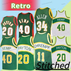 Retro Basketbal Jersey Payton 20 Gary Durant 35 Kevin Kemp 40 Shawn Kwaliteit Jerseys Groen Wit Geel Throwback