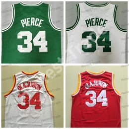 Retro Basketball Jersey Throwback 34 Hakeem Olajuwon Vert Rouge Cousu Mens Vintage Maillots