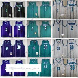 Jerseys de basket-ball rétro 1 Tyrone 2 Larry Muggsy Johnson 30 Dell 33 Alonzo Curry Mourning Rice 41 Glen Blue White High