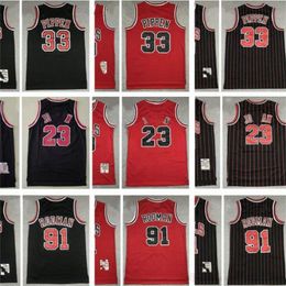 Maillots de basket-ball rétro # 23 Mitchell Ness Michael Jersey # 33 Scottie Pippen # 91 Dennis Rodman Hardwood Vintage Classics Maillots
