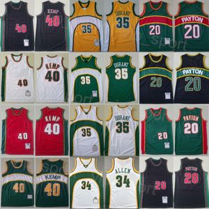 Retro basketbal Kevin Durant Jerseys 35 Man Vintage Shawn Kemp 40 Gary Payton 20 voor sportfans Throwback borduren en naaien Zwart groen wit geel rood shirt