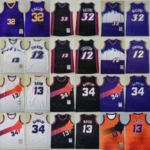 Rétro Basketball Throwback John Stockton Jersey 12 Karl Malone 32 Steve Nash 13 Charles Barkley 34 Couleur Violet Noir Blanc Orange Cousu Vintage Bonne Qualité