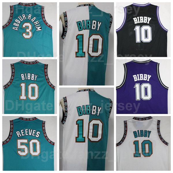 Retro Basketball Shareef Abdur Rahim Jersey 3 Michael Mike Bibby 10 Bryant Reeves 50 Vintage Vieux Vancouver Vert Turquoise PRO Noir Blanc Équipe Violet Pour les fans de sport