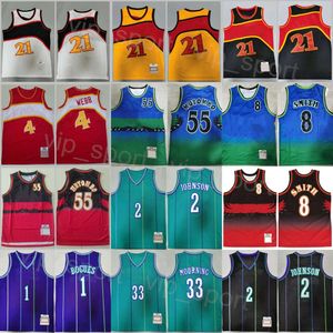 Retro Basketball Spud Webb Jersey 4 Man Vintage Dikembe Mutombo 55 Steve Smith 8 Tyrone Muggsy Bogues 1 Larry Johnson 2 Alonzo Mourning 33 Shirt Throwback Opgenaaid