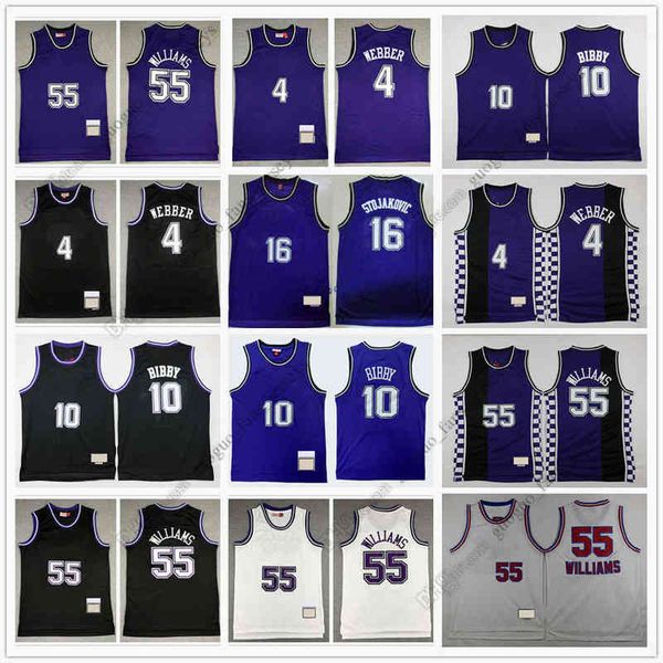 Retro Basketball Webber 10 Mike 4 Chirs Bibby Stojakovic 55 Jason 16 Peja Williams Blue White High Quality Jersey SIZE S - XXL