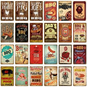 Retro BBQ Steak Art Tin Decor House Grill Party Vintage Poster Wall Decor voor Bar Pub Kitchen Home Bord Barbecue Metalen Tekens schilderen Plaque Maat 30x20cm W02