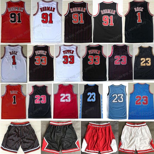 Retro Best Mens Sports Shirts broderie 1 # Derrick Rose Jerseys Red The Worm 91 # Dennis Rodman White Black 33 # Scottie Pippen Jersey