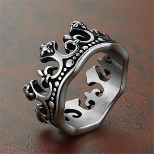 Anel de coroa de prata antigo preto retrô anéis de dedo para mulheres, joias masculinas e areia