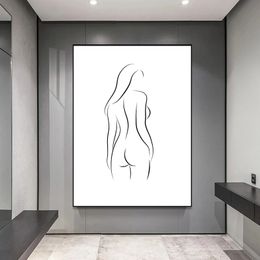 Retro zwart -wit sexy vrouw canvas poster lijn lichaam figuur naakt meisjes print schilderij foto voor woonkamer slaapkamer decor