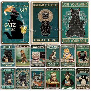 Retro Black Cat Art Painting Metal Plaque Vintage Funny Pet Poster Garage Bar Club Kitchen Man Cave Home Wall Decor Plate 30x20cm W03
