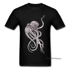 Rétro Noir T-shirt Hommes Élégant Octopus Imprimer T-shirt Steampunk Tops T-shirts Personnalisé T-shirt À Manches Courtes Fête Des Pères Cadeau Tissu 210707