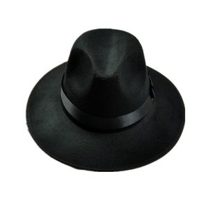 Sombrero Retro negro de lana Jazz para mujeres y hombres, sombreros Fedora de fieltro Unisex con lazo de ala ancha, sombreros para el sol, sombrero de rendimiento de cúpula GH-213