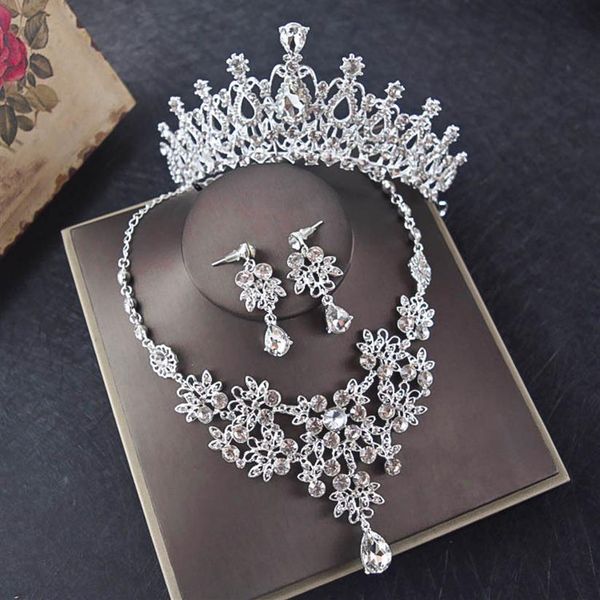 Rétro Bling Bling Cristal Orné Couronne De Mariée Collier Boucles D'oreilles Ensembles Quinceanera Fête Bijoux Événements Formels Ensembles De Bijoux De Mariée L224K