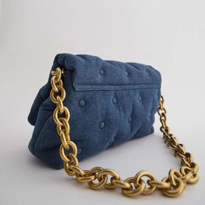 rétro bleu denim matelassé femmes sacs à bandoulière designer chaînes épaisses sacs à main sac de messager de luxe dame rabat grands sacs à main femme sac