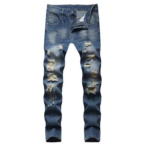 Retro blauwe heren gescheurd jeans hiphop fietser denim broek mannelijke casual slanke broek mode mager streetwear maat 28-42 pantalones