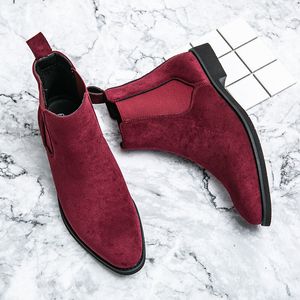 Retro laarzen mannen schoenen solide kleur faux suede comfortabele slip-on mode casual straat all-match AD034