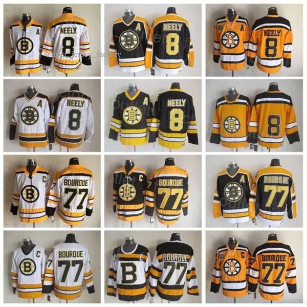 Rétro Boston Throwback Bruins Hockey 8 Cam Neely Jersey 77 Ray Bourque CCM 75 anniversaire Vintage Classic Team Couleur Noir Blanc Jaune Brea 91 3984 1398