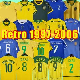 Retro Brazilië Voetbalshirts Top Kwaliteit 1994 1988 1998 2000 2002 2004 2006 ROMARIO RONALDINHO RIVALDO KAKA Mannen Voetbal shirts