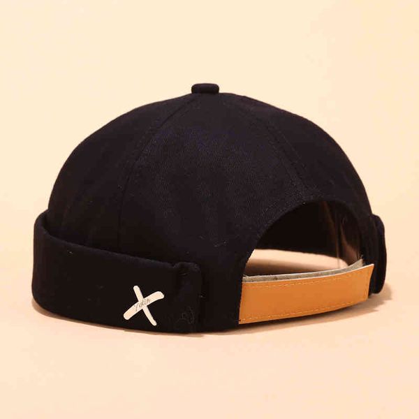 Casquette rétro sans bord Skullcap propriétaire réglable bonnet respirant casquette de marin Vintage Hip Hop hommes casquettes chapeau avec lettre X