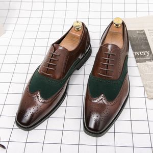 Chaussures Brogue pointues rétro britanniques pour hommes, chaussures Patchwork de couleur, robe de soirée, de mariage, de bureau, de bal, Sapato Social Masculino