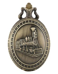 Retro Bronze 3D Locomotive Train Patroon Quartz Pocket Watch Steampunk Antique Watches Necklace Chain Art Collectibles for Men WOM1629641