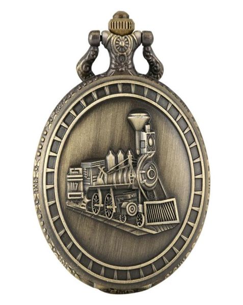 Retro Bronce 3D Locomotive Train Patrón de cuarzo de bolsillo Reloj Sheampunk Antigüedades Cabecillo Cabina Arte Collectable para hombres WOM1629641