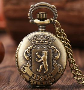 Retro Bronze Berlin Allemagne ours Design Pocket Watch Horloge analogique pour hommes Chaîne de collier Reloj de Bolsillo7052389