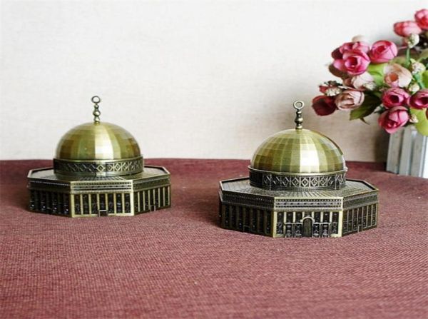 Retro Bronze Metal Dome of the Rock Figurine Statue Mosque Building Model Vintage Home Office Decoration Crafts Souvenirs Gifts6403674