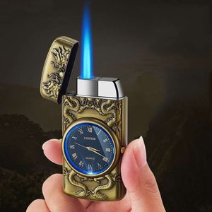 Retro Bronze multifonction premium flamme bleu torche relief plus léger les briquets de montre personnalisés plus légère