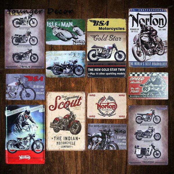 Plaque métallique rétro BSA pour motos, étoile dorée, panneau en étain Norton Scout, affiche en métal Vintage, Garage, Club, Pub, Bar, décoration murale, 352g