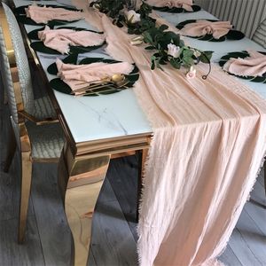 Rétro Bavures Dîner Chemin De Table Sangle Fromage Tissu Coton Tissu Brut À Franges Garniture Gaze Crêpe Serviettes Rustique Fête De Mariage Décor 220615