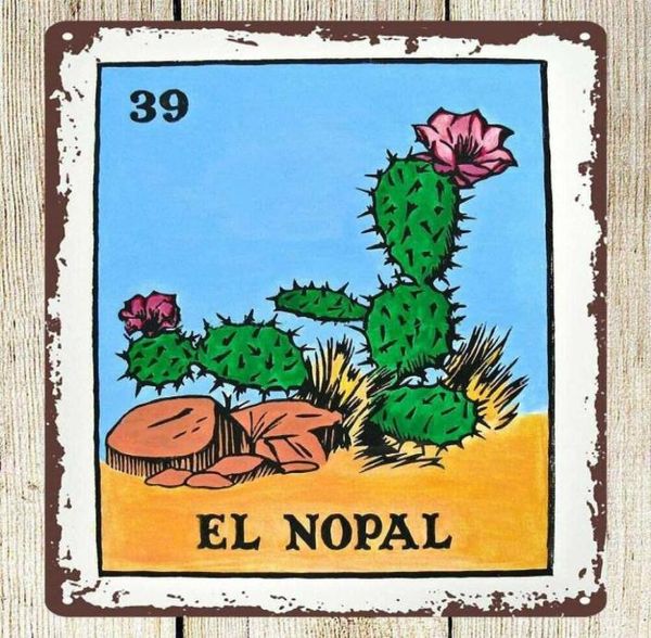 Décoration de jardin de cactus rétro, signe de voyage mexicain el Nopal, en métal, reproduction murale, maison, taverne, grotte d'homme, 8x12 pouces, arti7290820