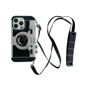 Retro Camera 3D Cross-Body Vintage Telefoon Gevallen Voor iPhone 14 13 12 Pro Max 11 X XS XR 7 8 plus SE Met Riem Crossbody Touw