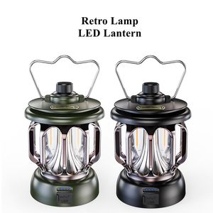 Lanterne de camping rétro, lampe de camp vintage à LED rechargeable, 3 modes d'éclairage alimentés par batterie étanche, lumière de tente suspendue extérieure portable à intensité variable pour café de cour
