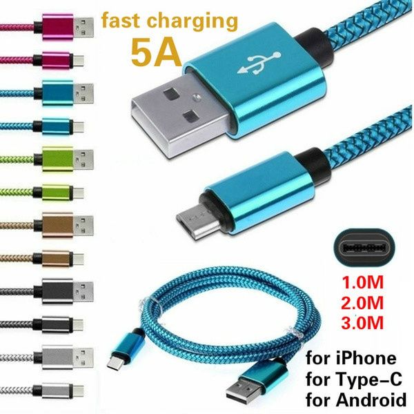 Câbles de charge rapide super longs de 3 m/10 pieds Cordon d'alimentation de chargeur rapide Charge rapide pour iPhone/Android/Type-C/Câble micro USB avec synchronisation des données Connecteurs de port USB