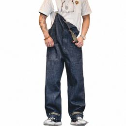 Retro Cargo Overalls Navy Deck Denim Bib Overalls Wed Denim Rechte Jeans Japanse herenzakjumpsuit Trendy Street Wear 58DR #