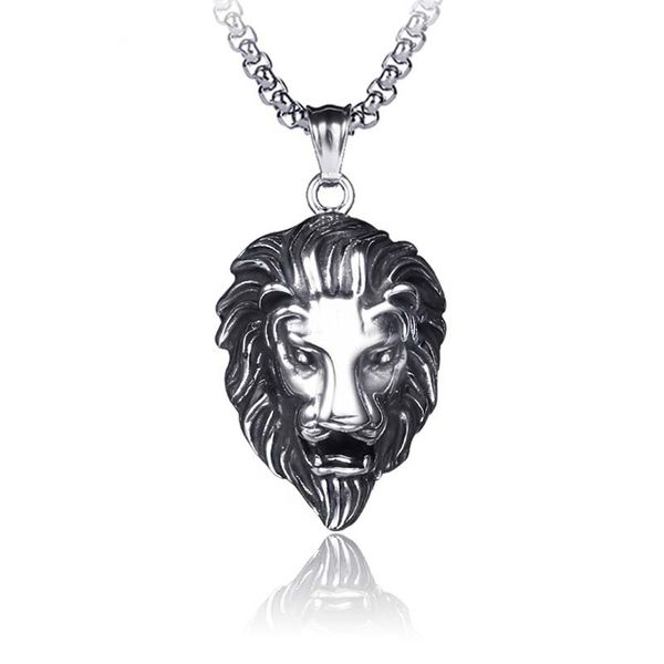 Retro celta leão cabeça pingente colar de aço inoxidável corrente colares homem hip hop moda jóias finas