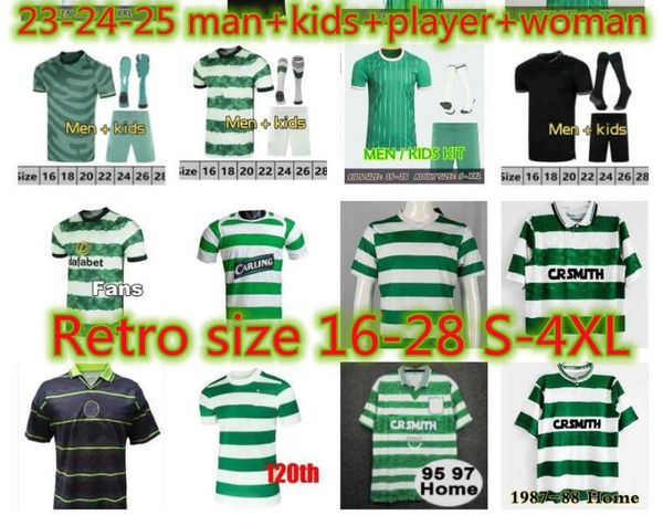 Retro Celtes Soccer Jerseys 87 88 95 97 Larsson Home Away Kyogo Edouard Joseph 23 24 CELTIC FOOTBALL Shirt Moravcik Turnbull ETI Christie Jota Griffiths Forrest Gueye