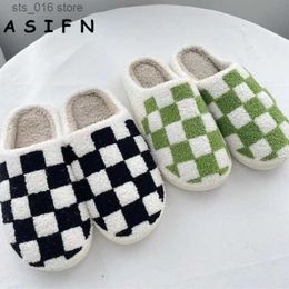 Retro Checkered Asifn Fuzzy Slippers Checker Plus Women For Hiver Comfort House House Softs Soches intérieure T230824 0310D COMT
