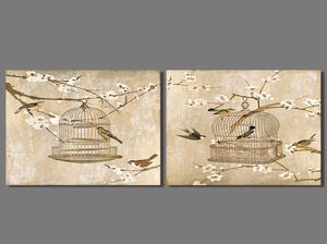 Pinturas chinas retro 2 piezas decoración de la sala de estar flor de ciruelo y pájaro lienzo pintura en la pared decoración del hogar colgante unframed8423661