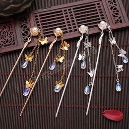 Retro Chinese Style Crystal Long STEP STEP SHAKEPINS CLIPS CHILLES Sticks Bride Wedding Party Hair Bijoux Headry Cheppied