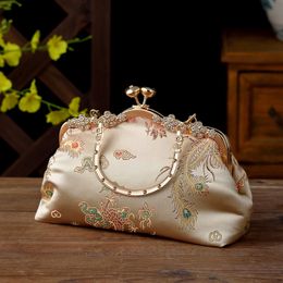 Retro Chinese stijl geborduurde handtas diamant banket tas een schouder diagonale jurktas antieke hanfu cheongsam tas damestas