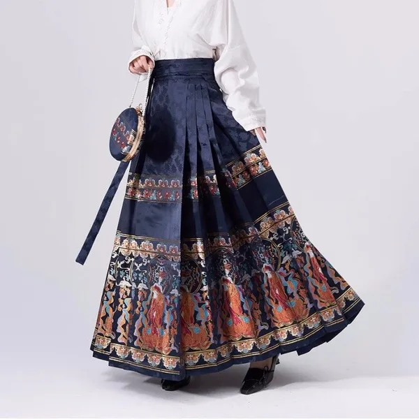 Falda con cara de caballo Hanfu para mujer, falda larga de estilo Retro chino mejorada para uso diario, nueva falda larga para primavera y otoño 2024